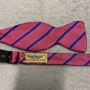 Paul Stuart Bow Tie Pink Blue Striped Silk Adjustable Vintage